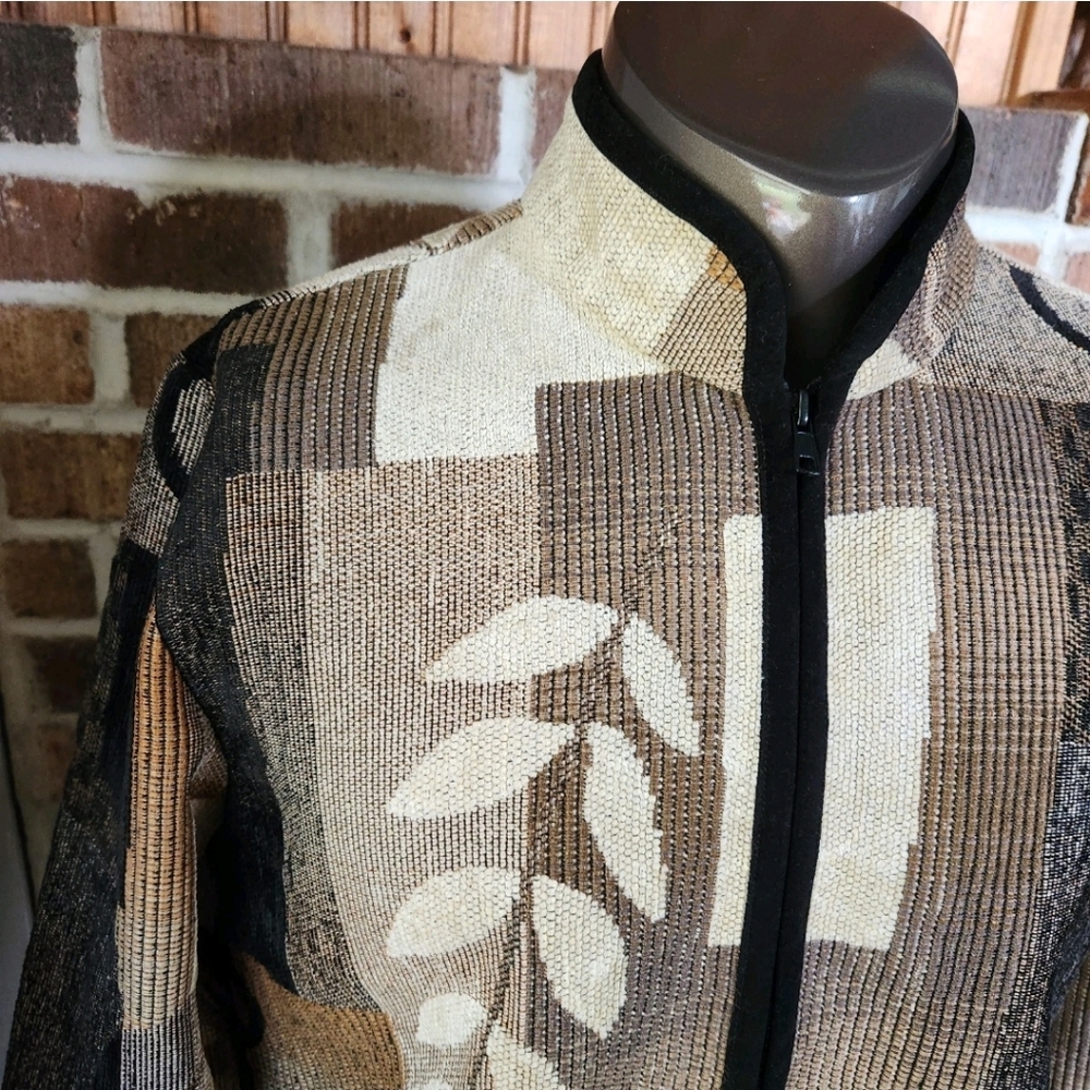 Vtg Boho Tapestry Jacket Women's L Fall Foliage Earth Tone Leaf Art Wear Zip Up - Picture 4 of 16